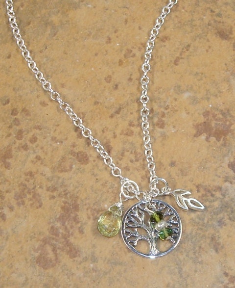Sterling Silver Tree of Life & Tourmaline Charm Necklace
