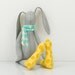 Easter Kid rabbit - Small gray rabbit Wearing polka dots Yellow socks And turquoise scarf -handmade fabric doll