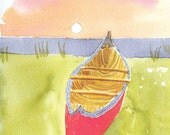 Canoe Sunrise  card OB800 - 5 9/16 X 6 3/8