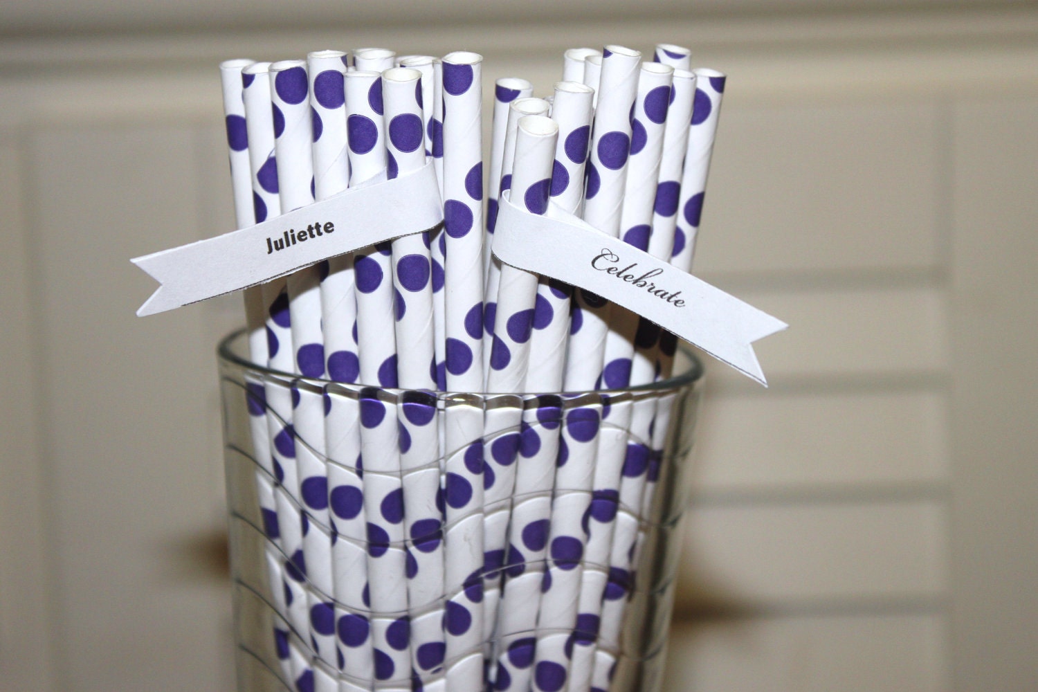 50 Purple Paper Straws Polka Dots Retro Vintage Style Carnival Kids Wedding Birthday Bridal Baby Shower W/ Printable Flags I Created