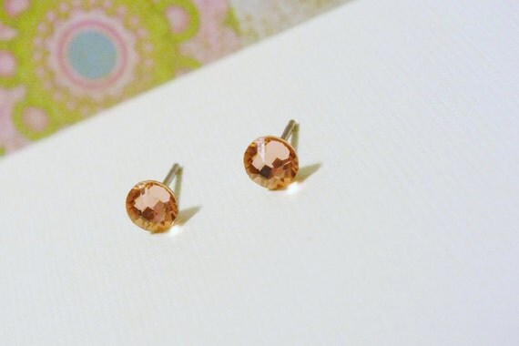 Rose Peach 4.8mm Swarovski Crystal Surgical Steel Stud Earrings