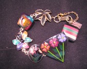 Bridesmaid Gift, Statement Bracelet, Vintage Earring Bracelet, Reclaimed, Upcycled, Under 40, Black Flower, Cloisonne - Midnight Garden