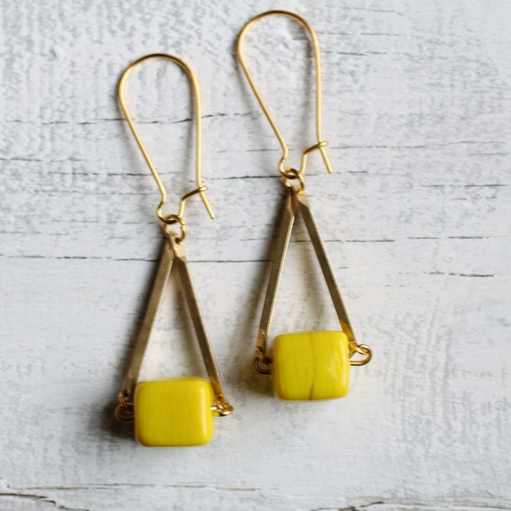 Neon Yellow Earrings ... Geometric Lemon Block