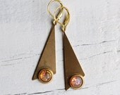 Eighties Geometric Firestone Opal Earrings ... Vintage Gold Triangle