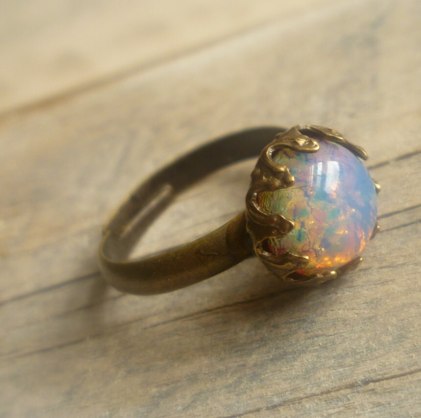Vintage Firestone Pink and Gold Opal Ring .. Featured on Etsy Front Page
