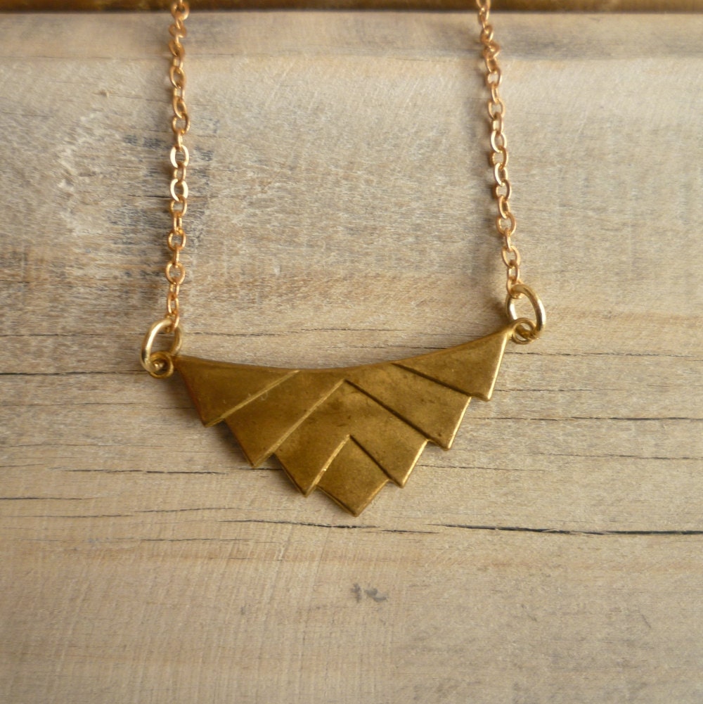 Geometric Pyramid Necklace ... Vintage Brass Geometric Shape with Gold Chain