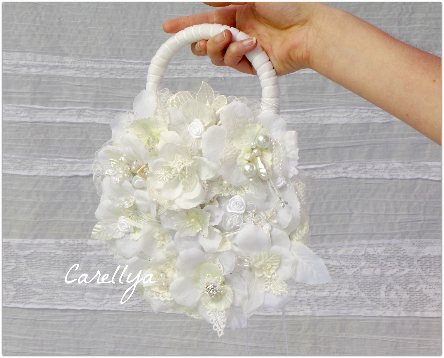 Bridal Style Handbag Bouquet - Unique Fabric Wedding Boquet - Chic Lace Bouquet