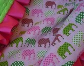 Urban Circus Pink Elephants Minky Binky with satin ruffle - customize size and colors