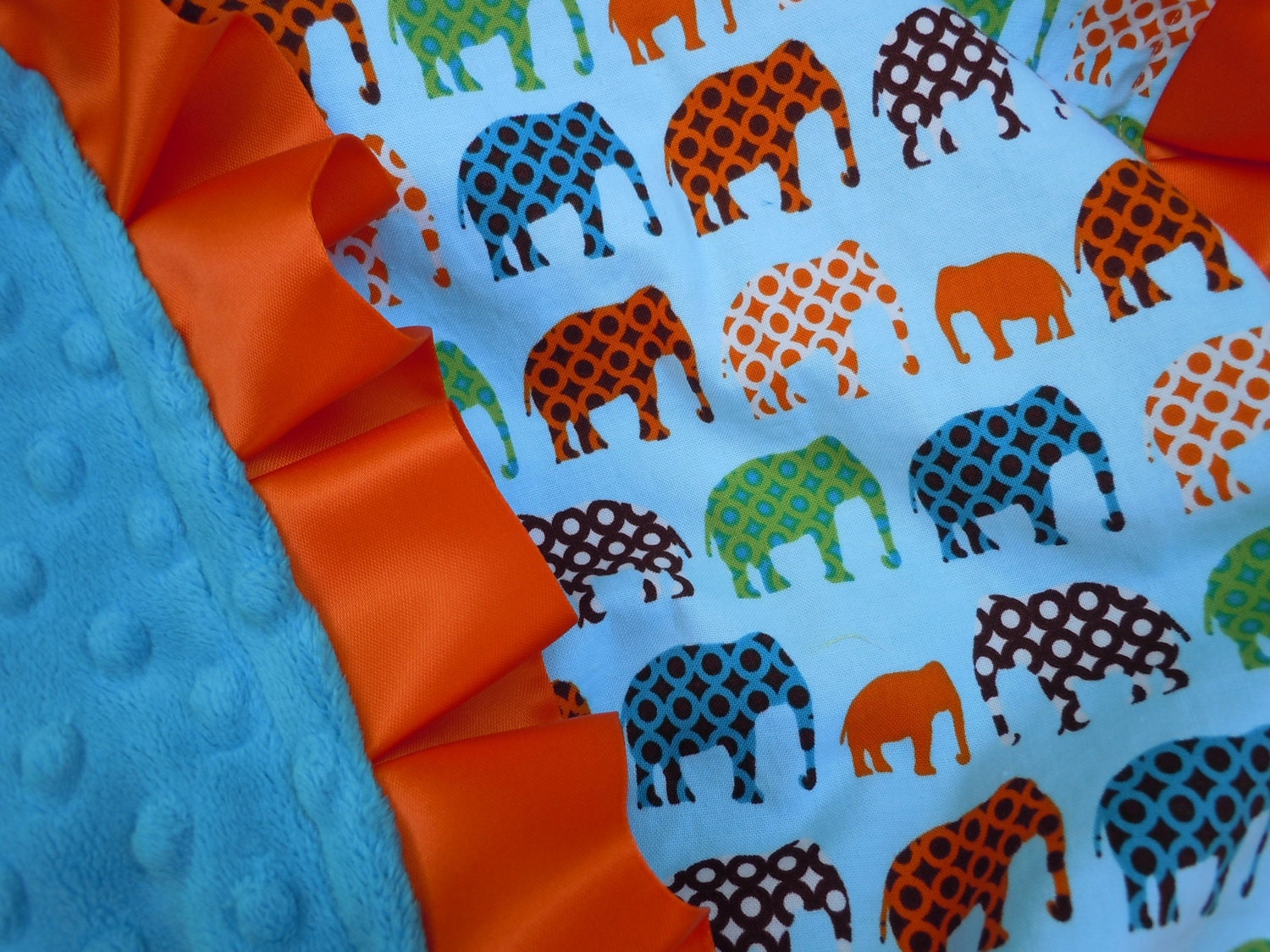 Urban Circus Blue Elephants Minky Binky with satin ruffle - CUSTOMIZE size and colors