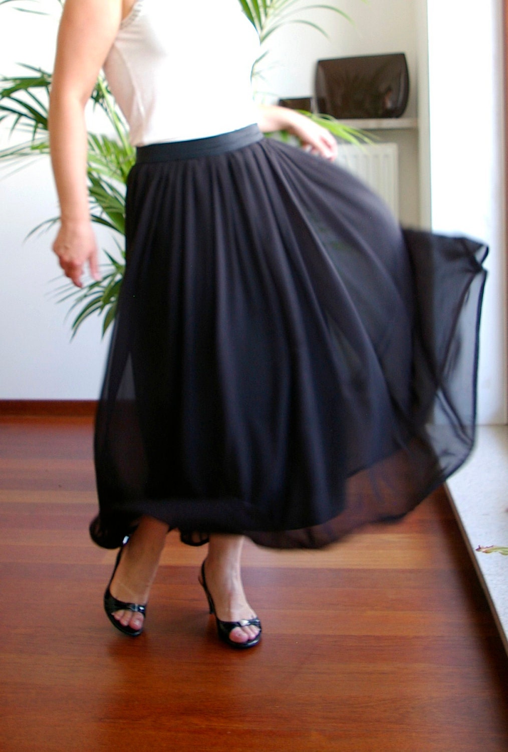 Black maxi skirt - chiffon skirt