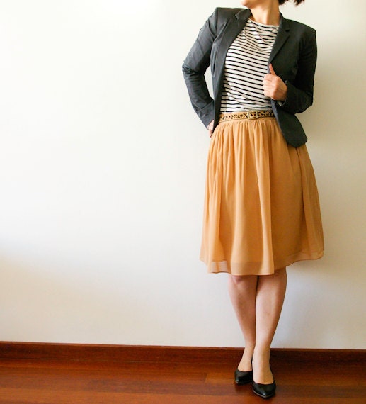 Chiffon skirt, camel skirt , spring skirt