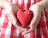 Petite Heart Pincushion - Rustic Red Cotton, Vintage Swedish Tartlet Tin