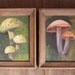 Vintage Paintings - Pair of Miniature Mushroom Still Life Paintings in Wood Frames