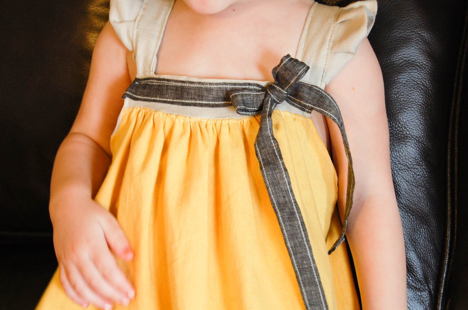 Baby Girl Dress  in Yellow Cotton/Gray Linen  12 mo 2T 3T