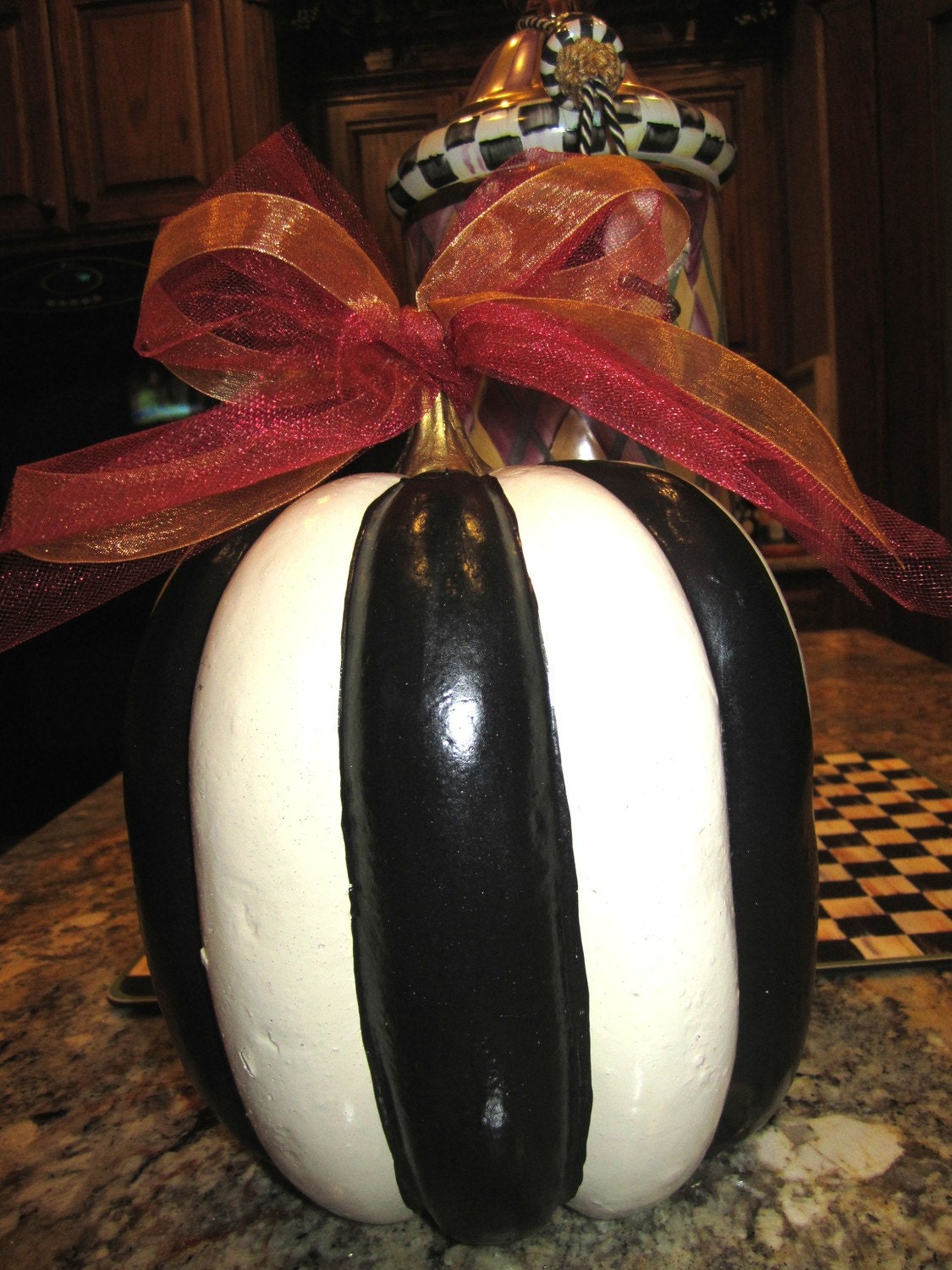 ON SALE Stripe Black White Pumpkin Decor Fall Thanksgiving Halloween