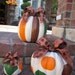 Set of 3 Thanksgiving Halloween painted brown orange green pumpkins plaid & tulle bows rustic