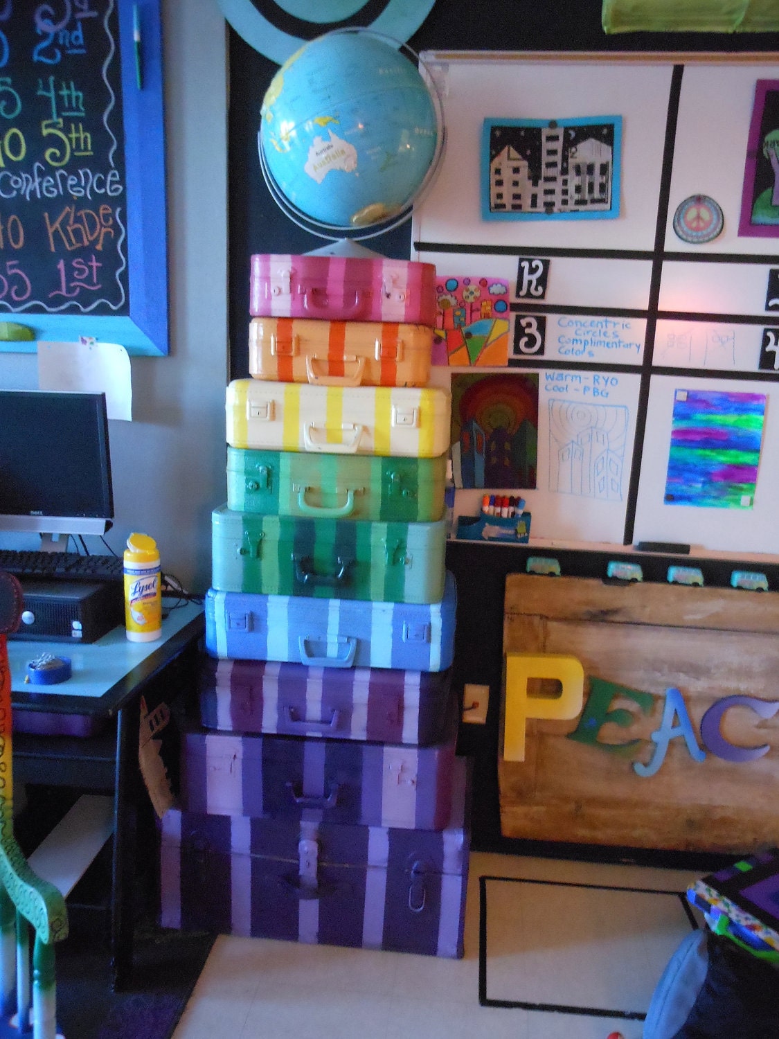 Jez4U Vintage Stack of NINE Awesome Suitcases Handpainted and Original READY to SHIP today Get the whole set or pick one out of the group