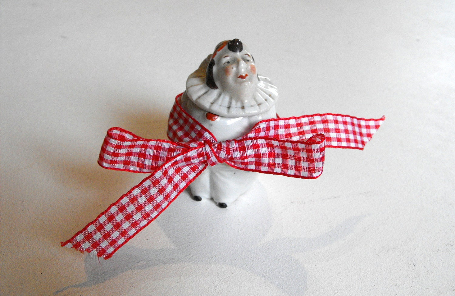Antique French Porcelain Mustard Pot in the Shape of a Sad Fat Clown