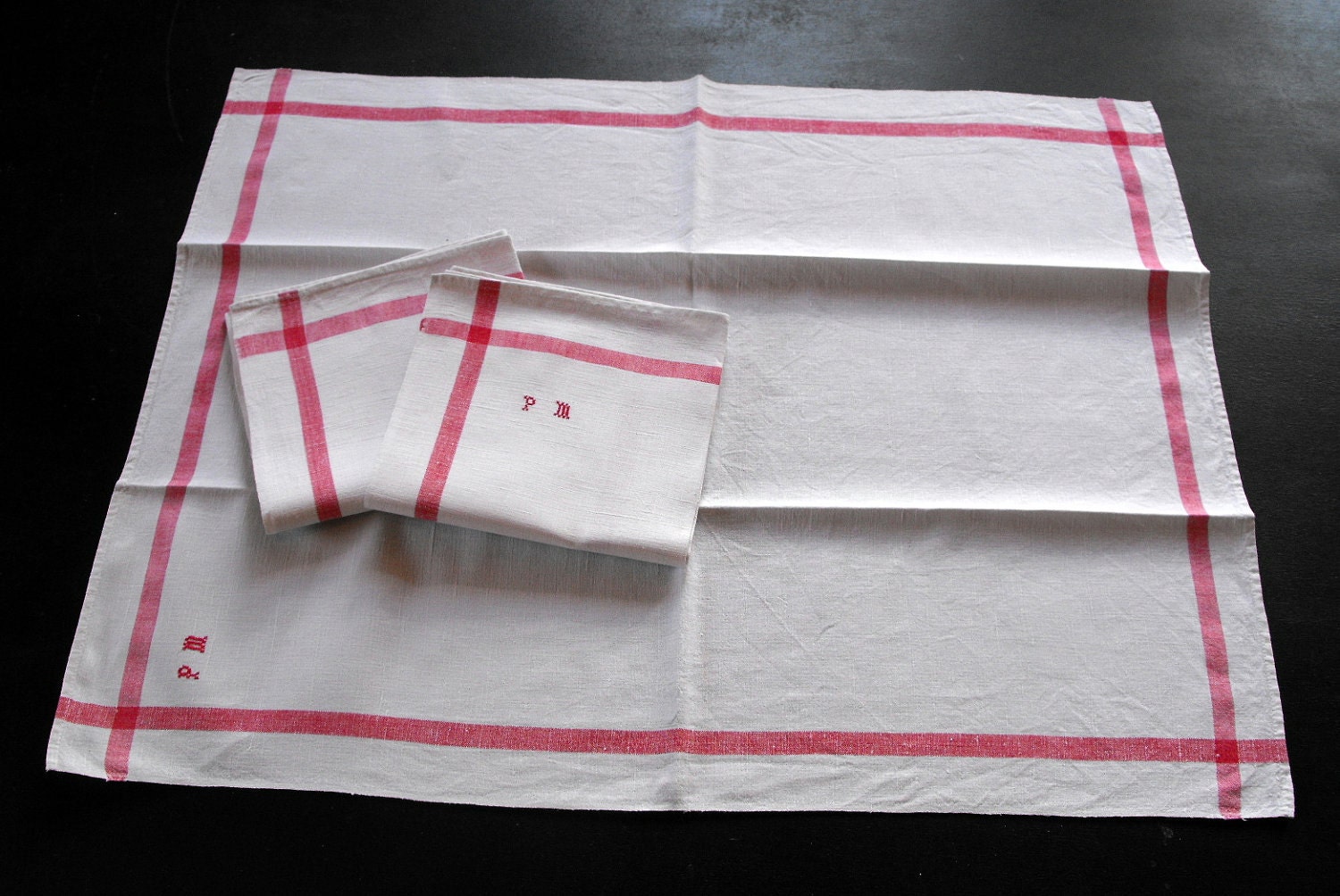 3 Vintage French Kitchen Towels Torchons.... Special Price for all 3