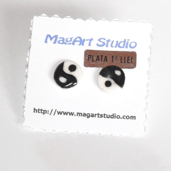 Ying Yang porcelain earrings with sterling silver stud earrings - MagArtStudio