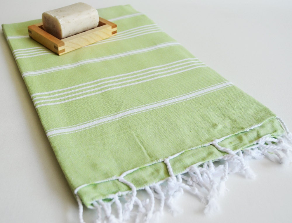Turkish BATH Towel - Classic Peshtemal - Green No:1 (white striped)