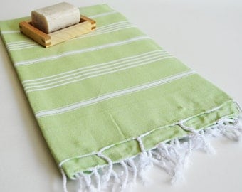 Turkish BATH Towel - Classic Peshtemal - Green No:1 (white striped)