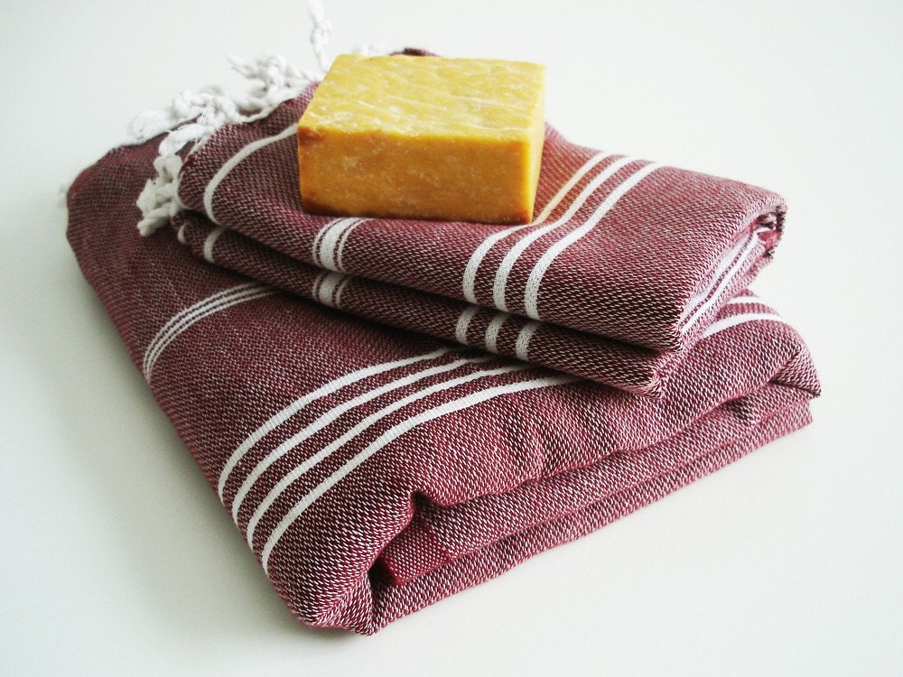 SET-Turkish BATH Towel - Classic Peshtemal and Peshkir - Claret red