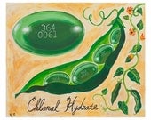 Botanical Illustration 8x10 Art Print, Green, Pill, Painting, Peapod, Surreal, Chemistry, Psychiatry, Science