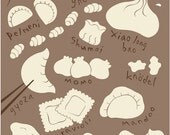 Dumplings Poster, Food Art, Kitchen Wall Art, 11x14