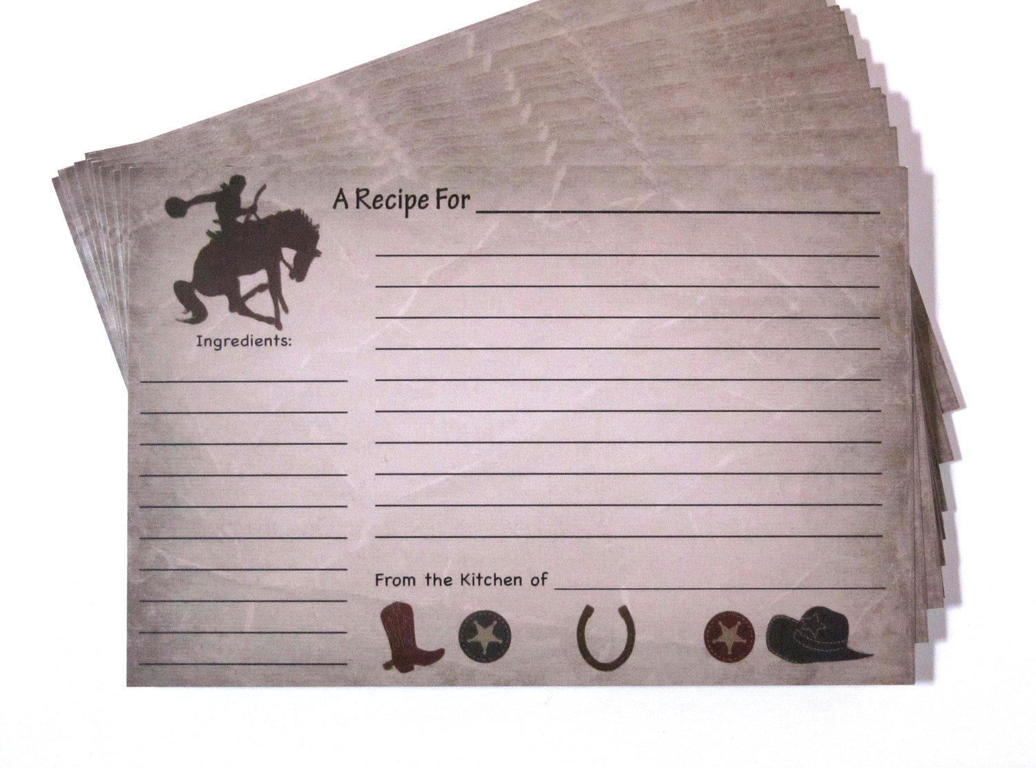 Recipe cards - Western Cowboy Cowgirl - 4x6 inch recipe cards - Set of 50