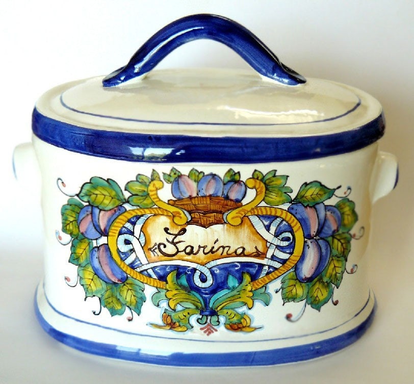 Vintage Italian Majolica Biscotti Cookie Jar Fruit by belmodo