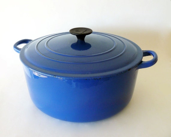 Vintage Le Creuset Large Blue Dutch Oven Enamel Coated By Belmodo