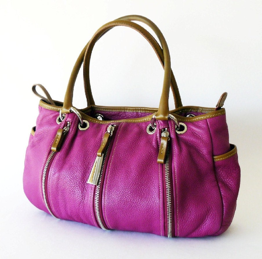 Perlina Cerise Leather Hobo Satchel Handbag