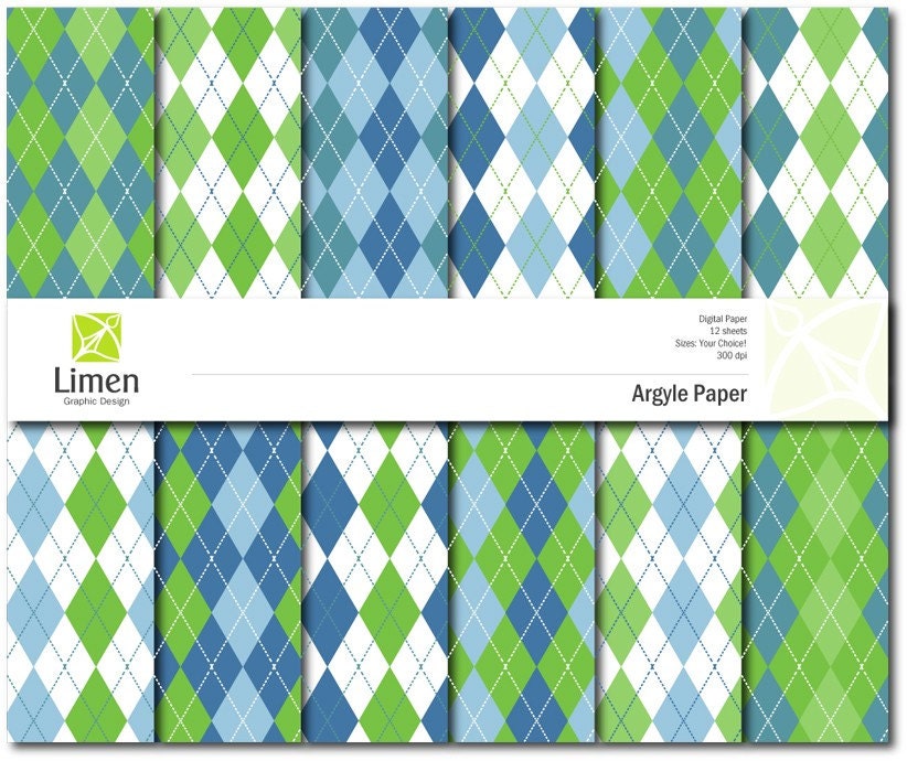 Argyle Digital Paper Pack - Earth and Water - 12 designs - Blue and Green - Personal and Commercial Use