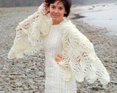 Bridal lace crochet shawl in white