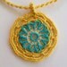 Handmade Crochet Sun Beaded Necklace in Gold and Turquoise, One of a Kind, Handmade