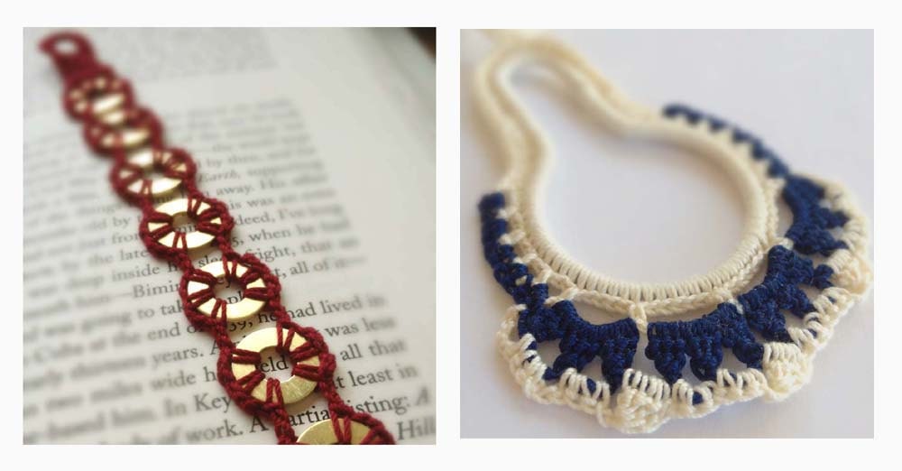 Handmade Crochet Sun Beaded Necklace in Gold and Turquoise, One of a Kind, Handmade