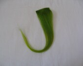 Bright Green Hair extension human hair 12" long  snap clip ready to ship