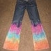 tie dyed upcycled blue jeans size 5 color orange,blue,green,pink and yellow