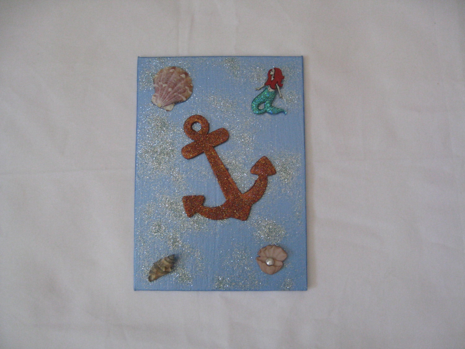 Original Painting ocean, mermaid, shell, anchor size 5 x 7