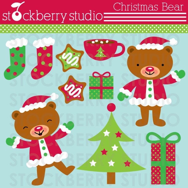 Christmas Teddy Bear Personal and Commerical Use Clipart Set Il_170x135