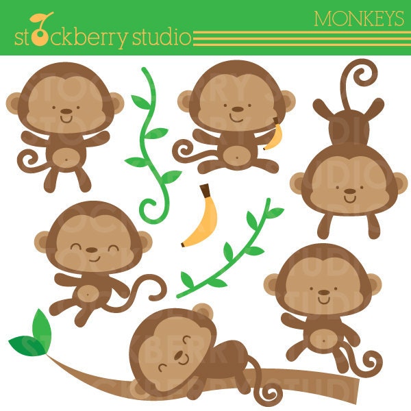 Monkeys Personal and Commerical Use Clipart Set - Instant Download