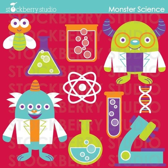 Monster Science Scientist Personal and Commercial Use Clipart Set - Instant Download Il_570xn