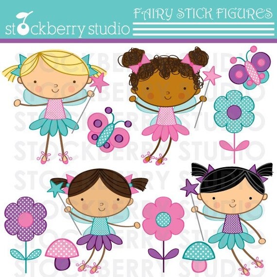 Fairy Stick Figures Personal and Commerical Use Clipart Set Crafting, Cards, Stationery and more - Instant Download Il_570xn