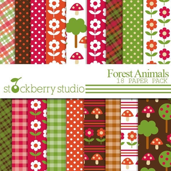 Forest Animal Digital Scrapbooking Paper Pack Il_570xn