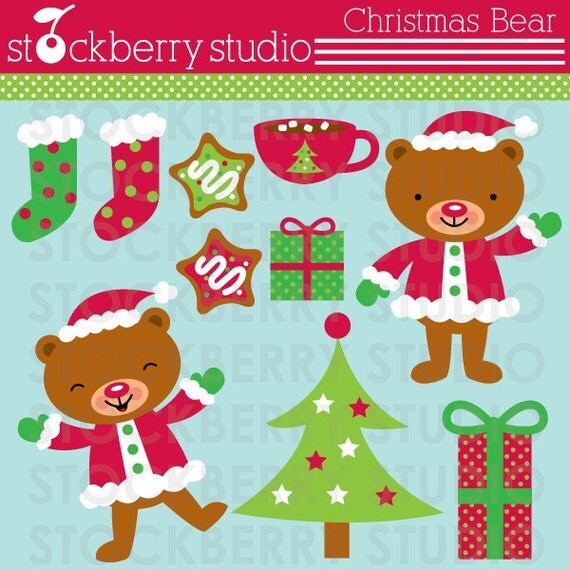 Christmas Teddy Bear Personal and Commerical Use Clipart Set Il_570xn