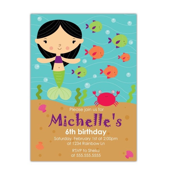 Mermaid Party Custom Printable Invitation Il_570xn