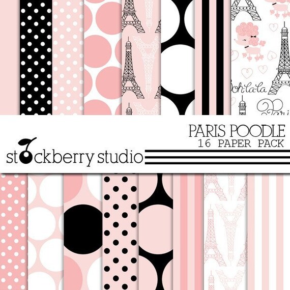 Paris Poodle Digital Scrapbooking Paper Pack Il_570xn