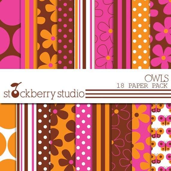 Owls Digital Scrapbooking Paper Pack Il_570xn