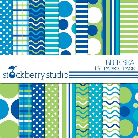 Blue Sea Digital Scrapbooking Paper Pack Il_570xn